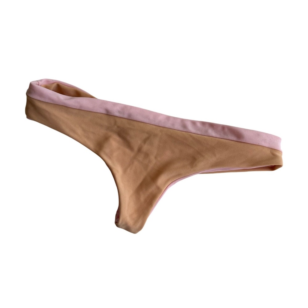 Pompei Beach Women's Tan Pink Thong Colorblock Cheeky Swim Bottoms Size Small